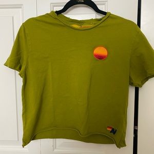 Dark Green Aviator Nation Cropped T-Shirt